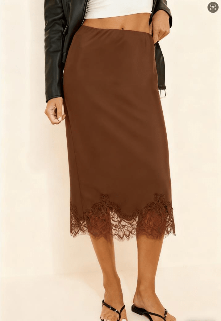 Jupe midi Dalila avec fente latérale et dentelle