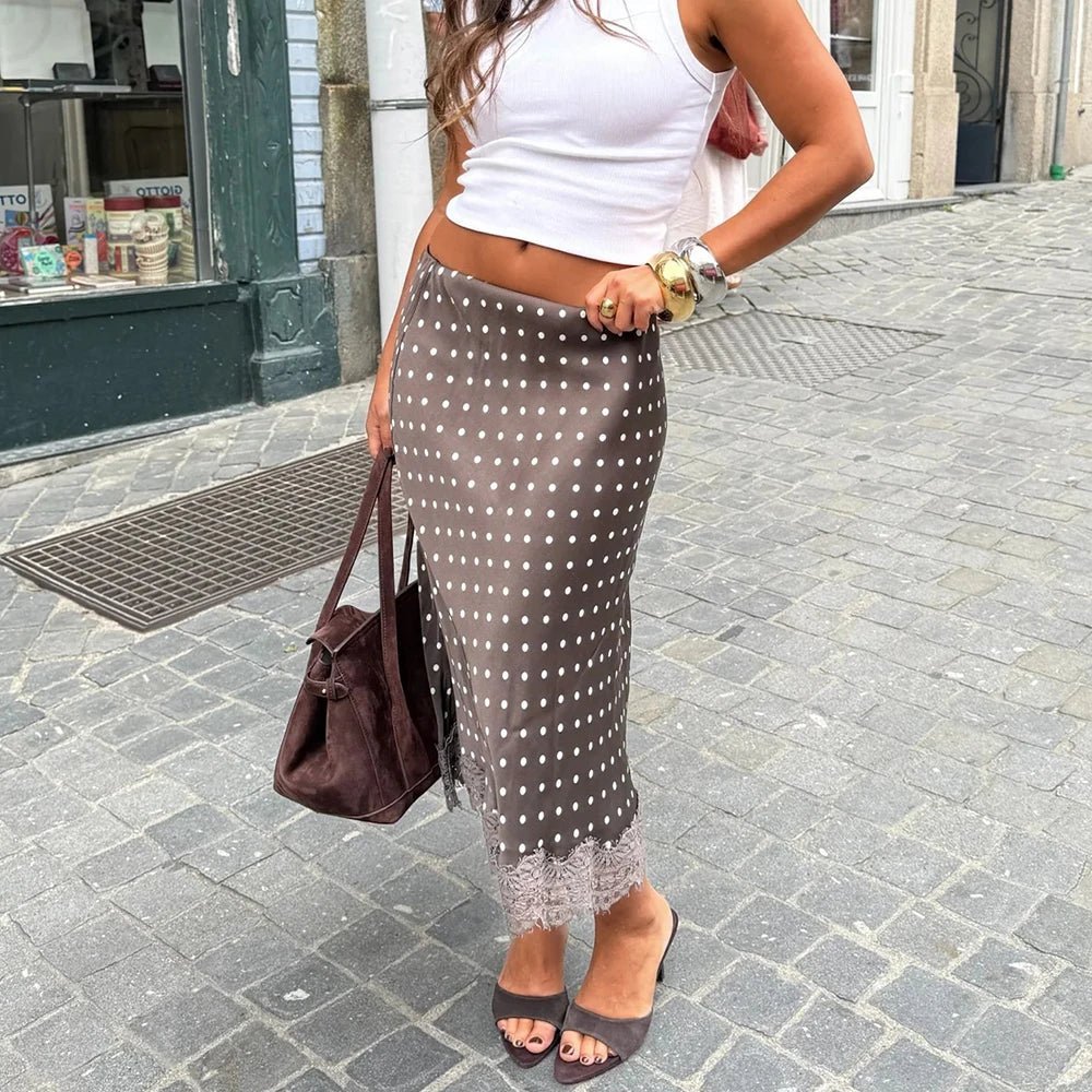 Jupe midi Hadley à pois avec dentelle