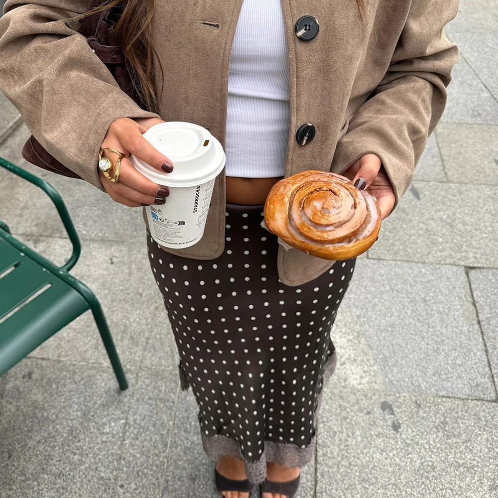 Jupe midi Hadley à pois avec dentelle