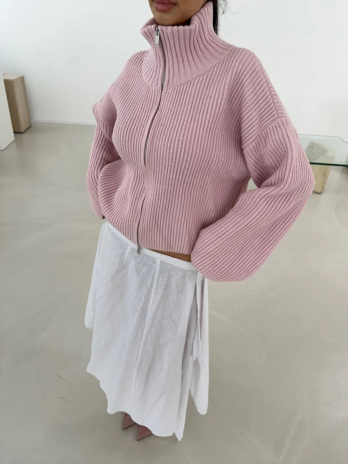 Daniela – Cardigan oversize en maille côtelée zippé