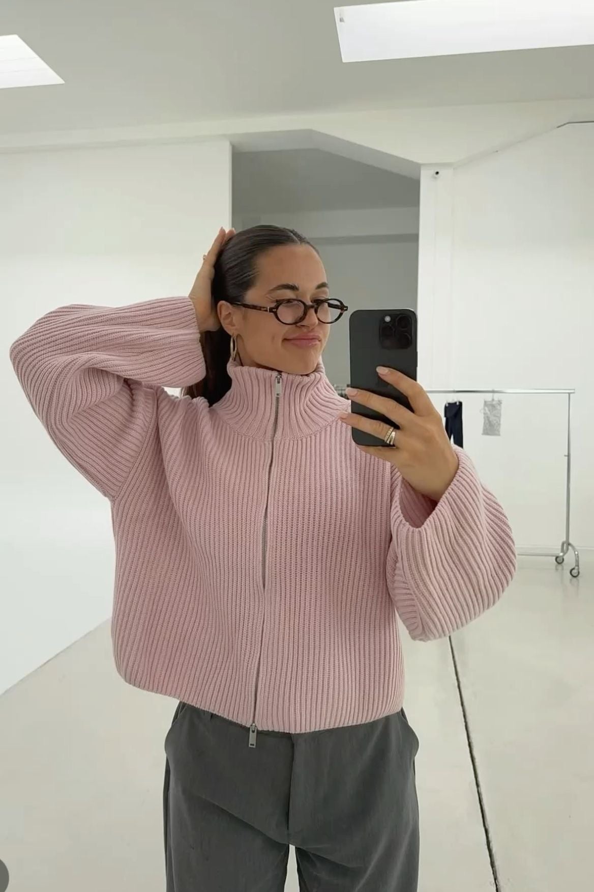 Daniela – Cardigan oversize en maille côtelée zippé