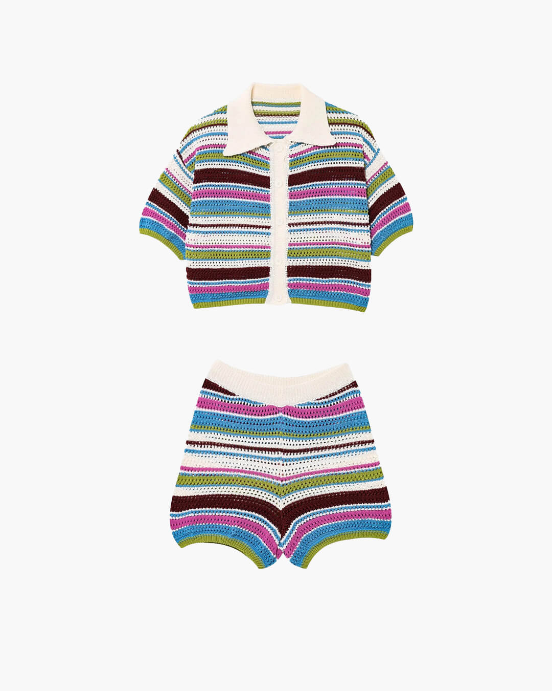 Ensemble Jasmin composé d’un pull court en crochet et d’un short