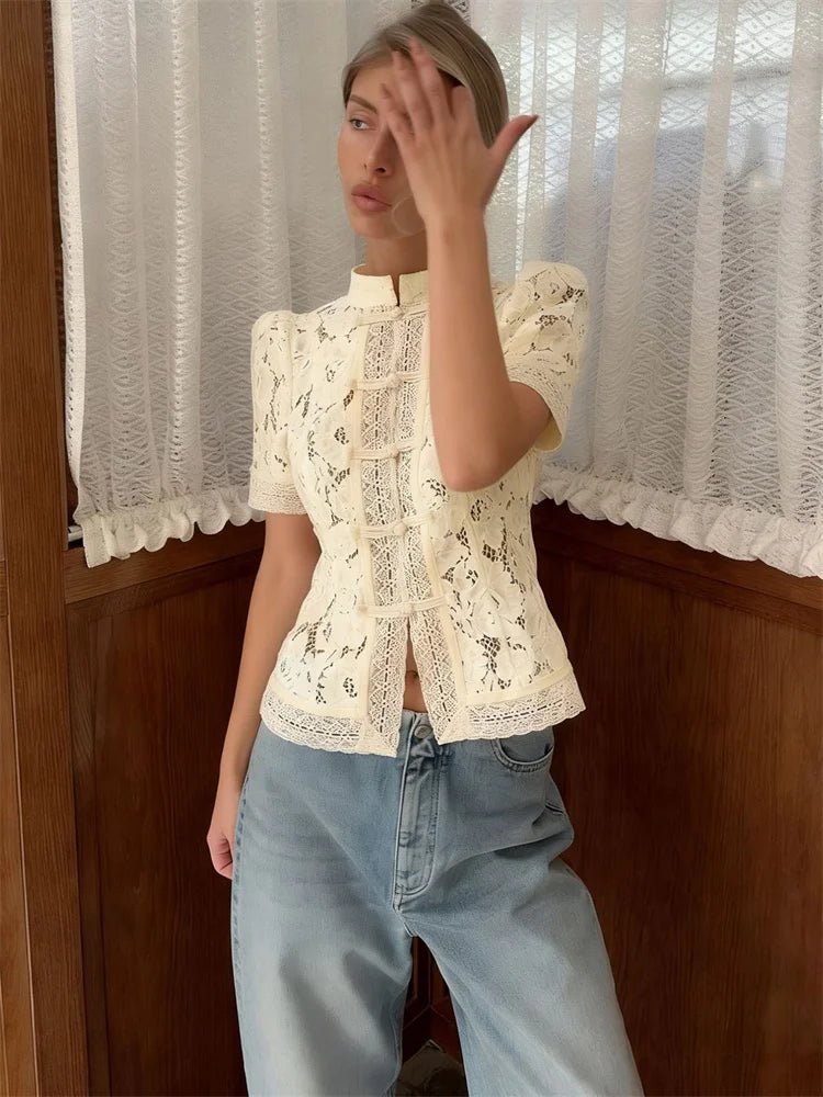 Cardigan Brielle en dentelle patchwork