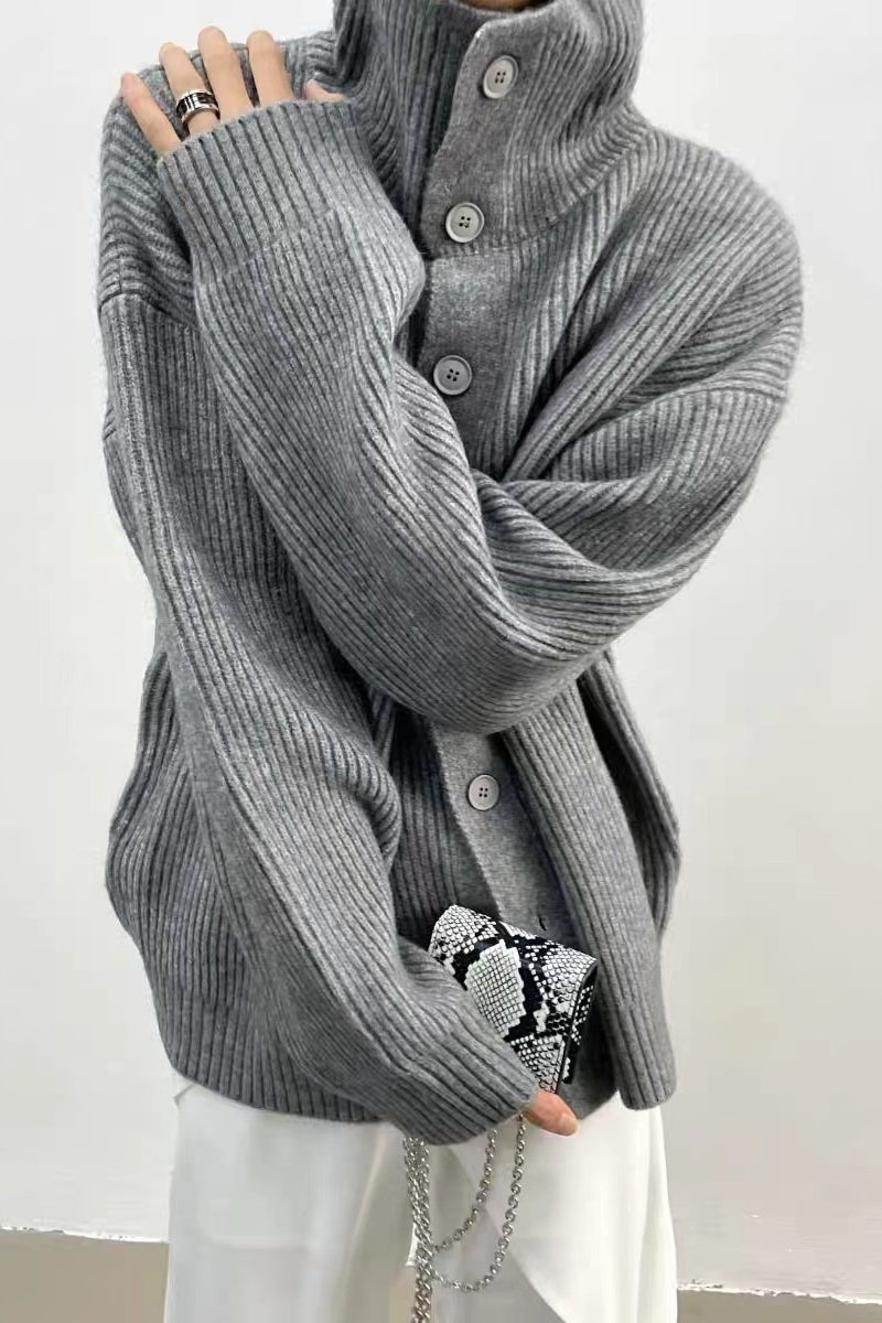 Cardigan femme côtelé à col cheminée
