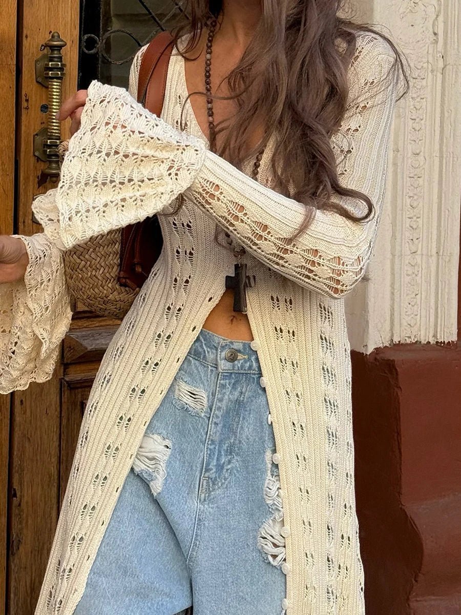 Robe cardigan Sophia en maille ajourée