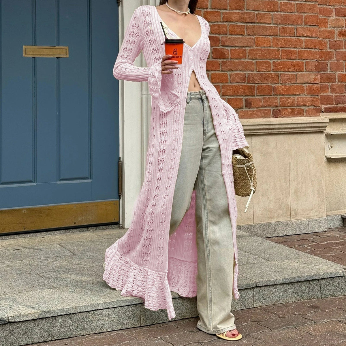 Robe cardigan Sophia en maille ajourée