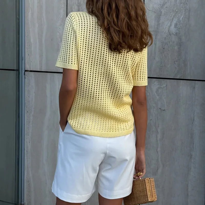 Blouse polo en maille ajourée Adeline