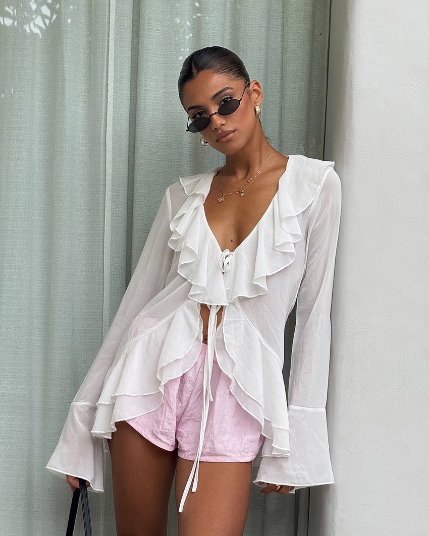 Top Desiree à décolleté plongeant et volants