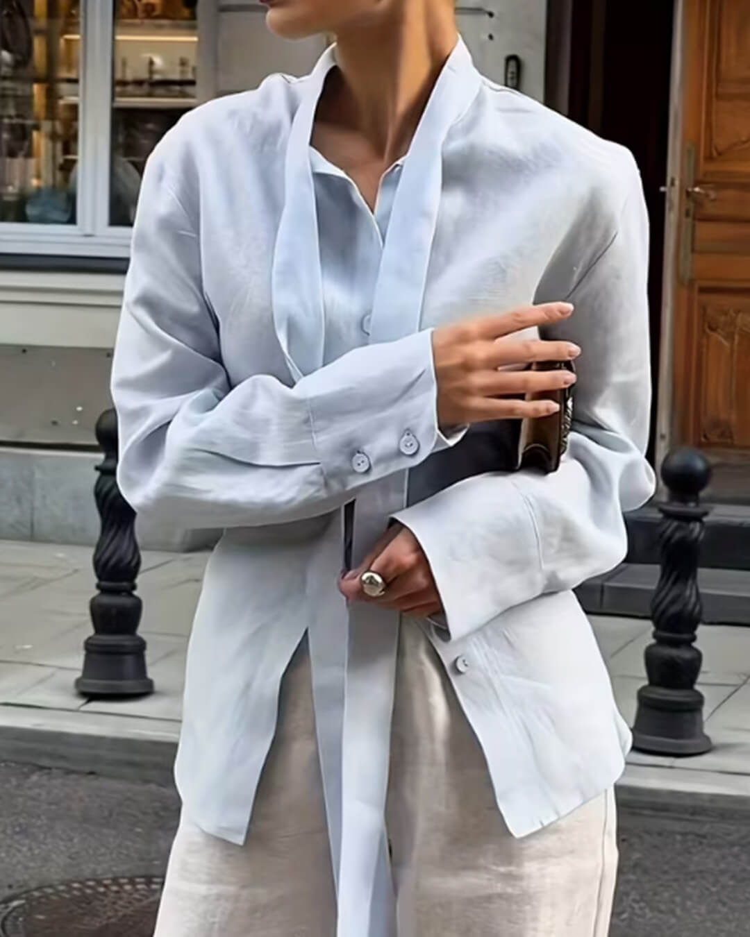 Blouse à manches longues avec nœud dans le dos Harper