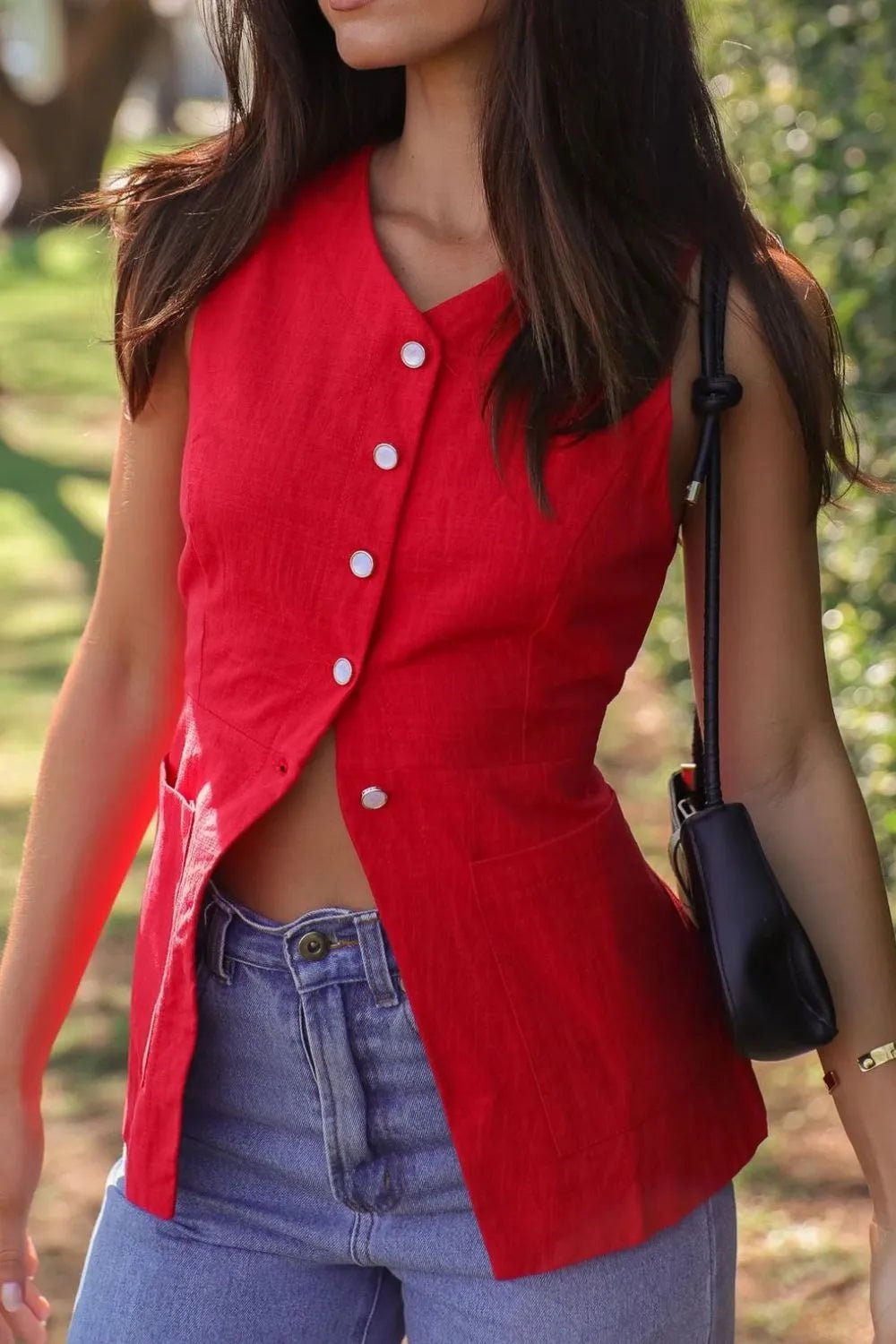 Gilet sans manches en coton et lin Mabel