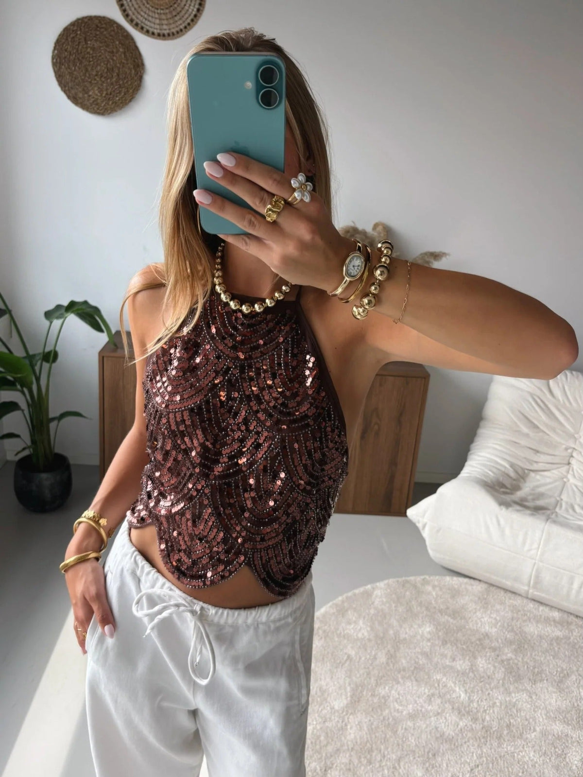 Top Sophia dos nu à paillettes