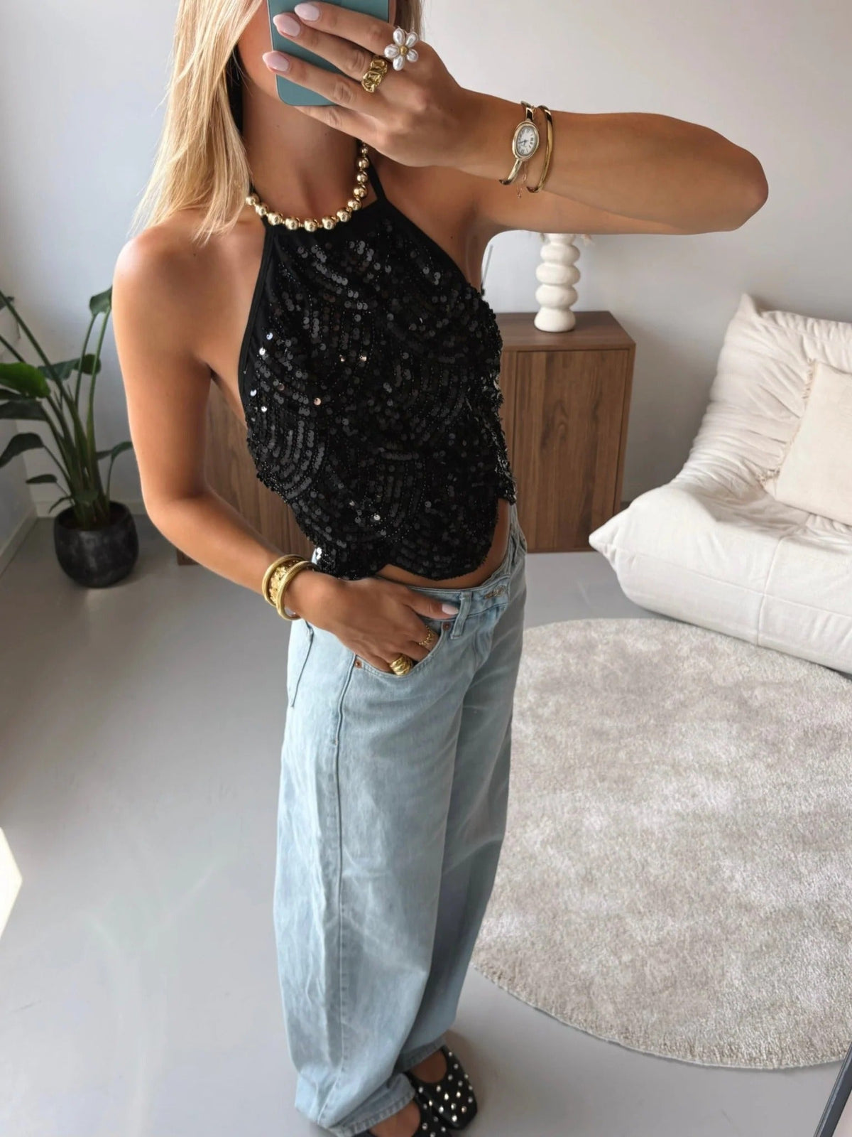Top Sophia dos nu à paillettes