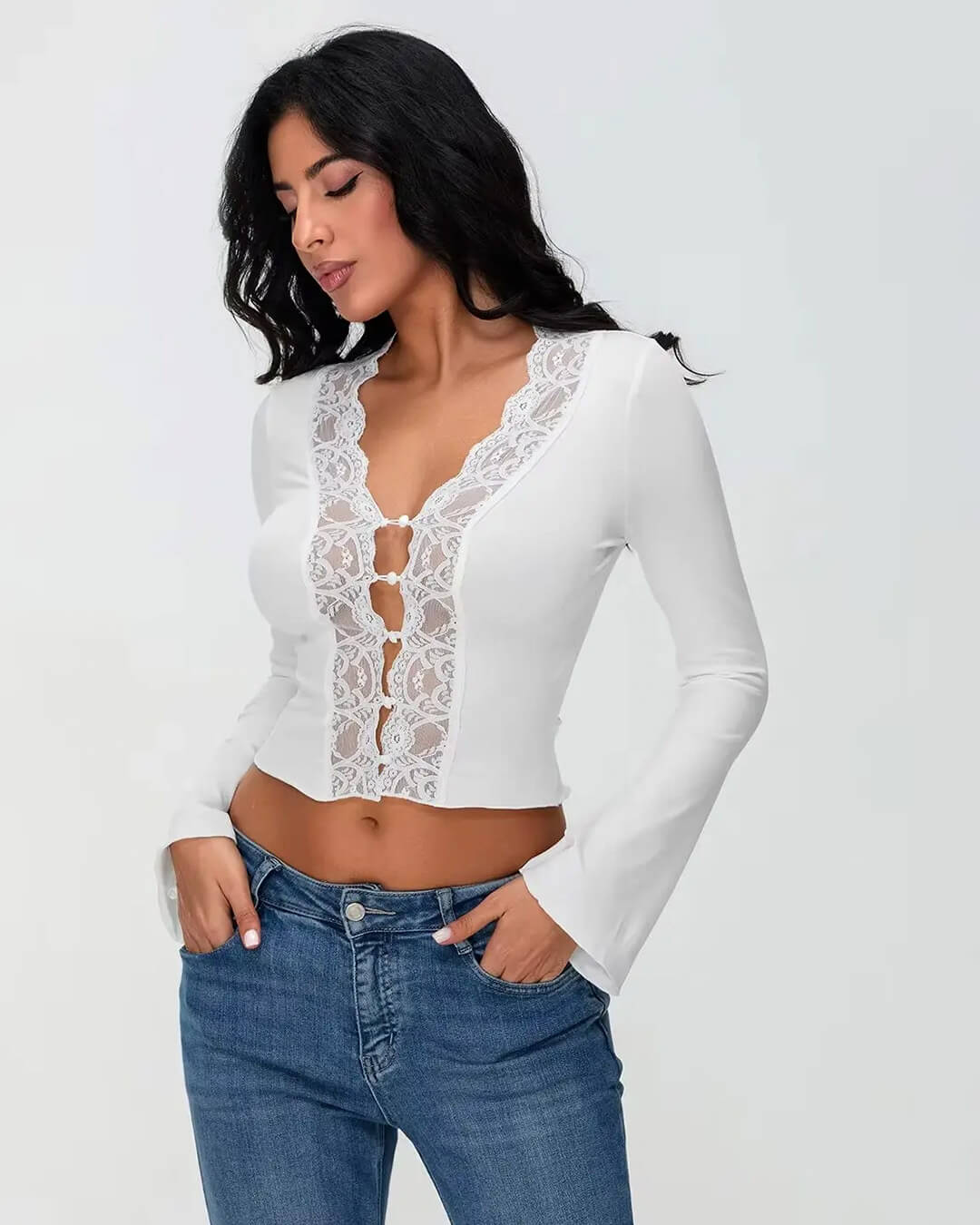 Blouse Julia à manches longues avec détail en dentelle