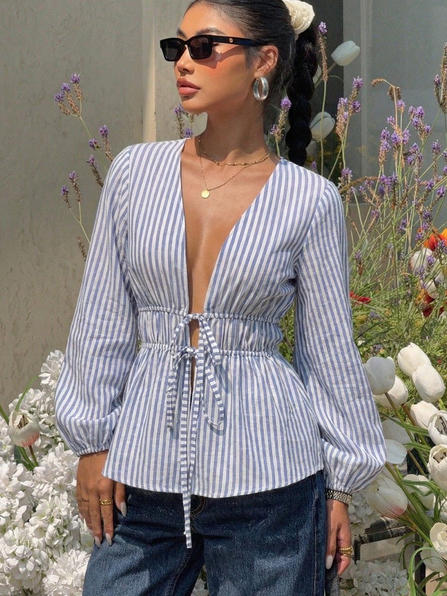 Blouse Yelena rayée avec nœud à l’avant