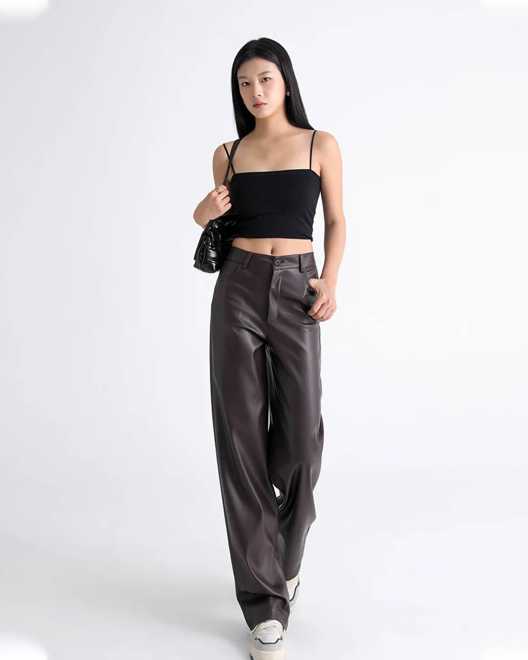 Pantalon en cuir taille haute Giselle