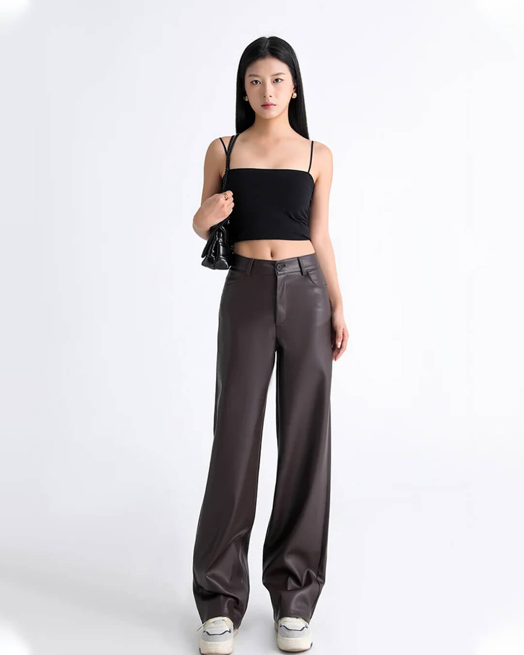 Pantalon en cuir taille haute Giselle