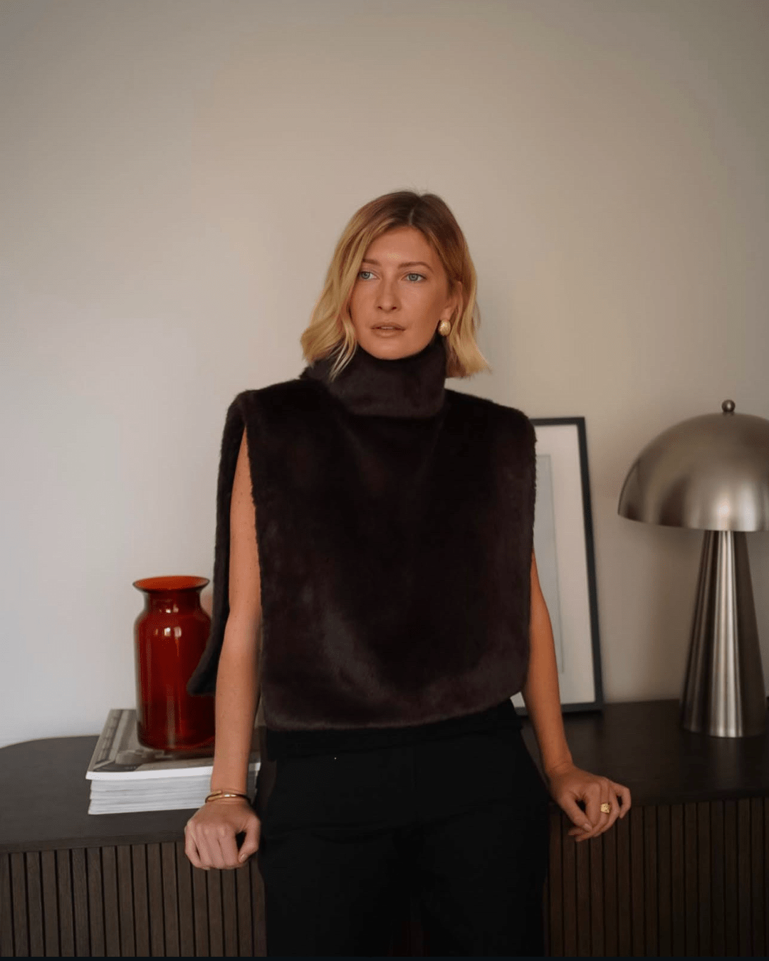 Gilet à col montant en similicuir Lorna