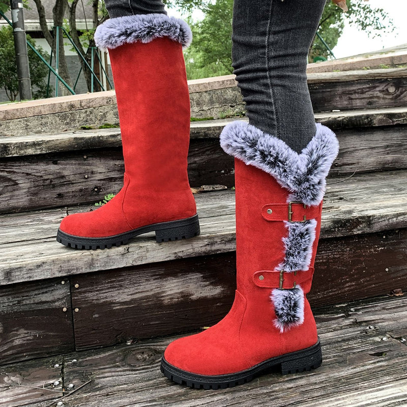 Bottes de neige pour femmes à hauteur mi-mollet avec doublure épaisse en fausse fourrure【Livraison gratuite】