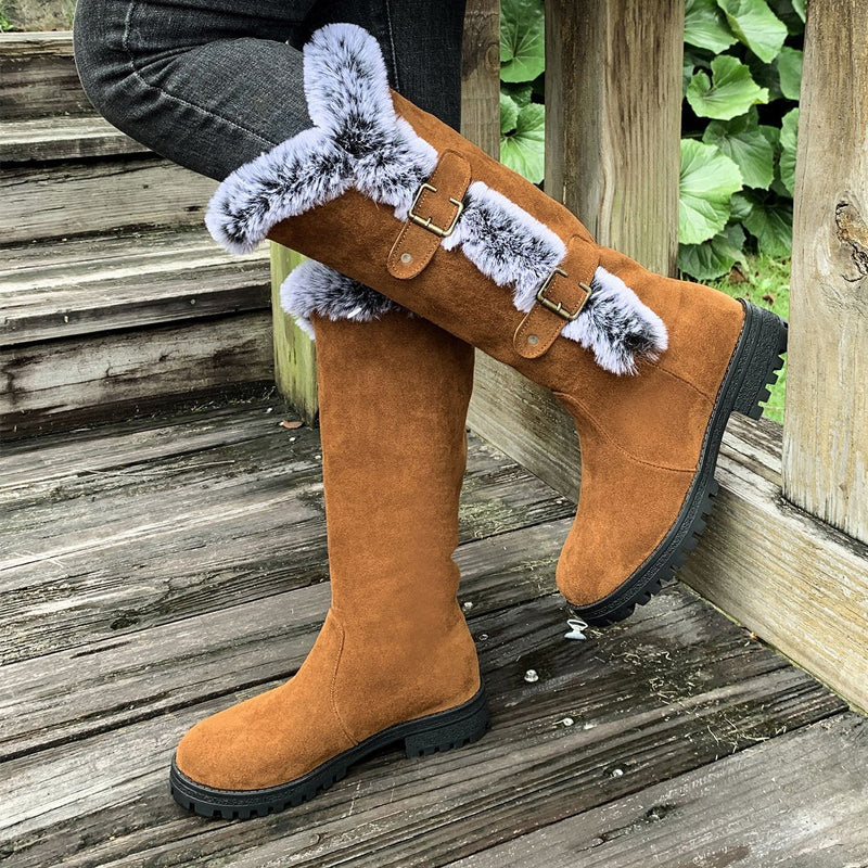 Bottes de neige pour femmes à hauteur mi-mollet avec doublure épaisse en fausse fourrure【Livraison gratuite】