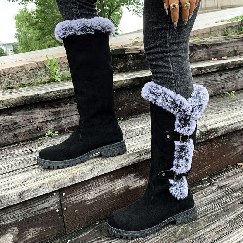 Bottes de neige pour femmes à hauteur mi-mollet avec doublure épaisse en fausse fourrure【Livraison gratuite】