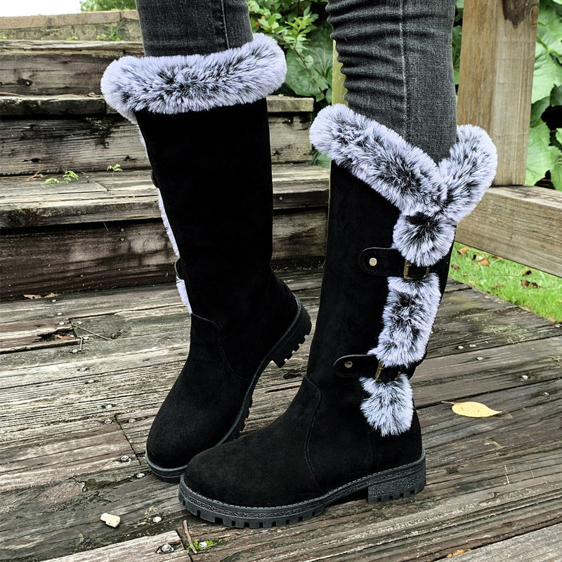 Bottes de neige pour femmes à hauteur mi-mollet avec doublure épaisse en fausse fourrure【Livraison gratuite】