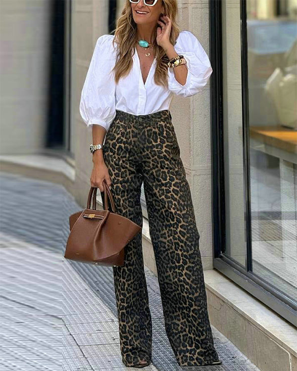 Ensemble Chemisier et Pantalon Léopard