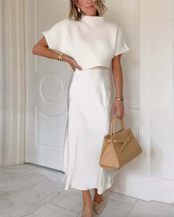 Ensemble Top en Tricot et Jupe en Soie