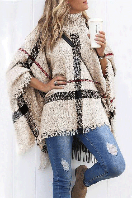 Pull Poncho Cape Imprimé Façon Burberry