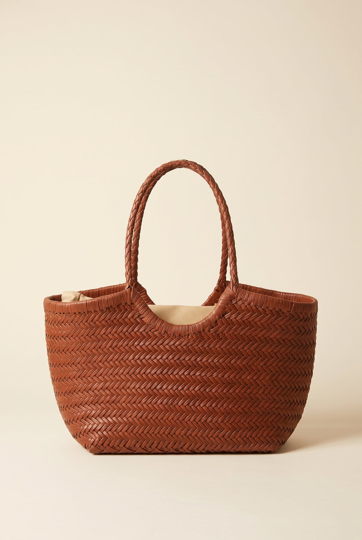 Beatrice Woven Faux Leather Tote — Mahogany