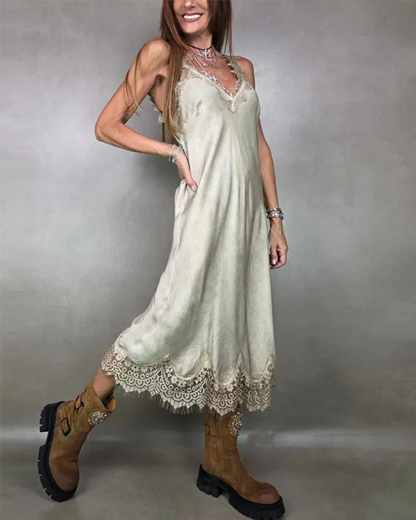 Robe à Bretelles en Dentelle Patchwork