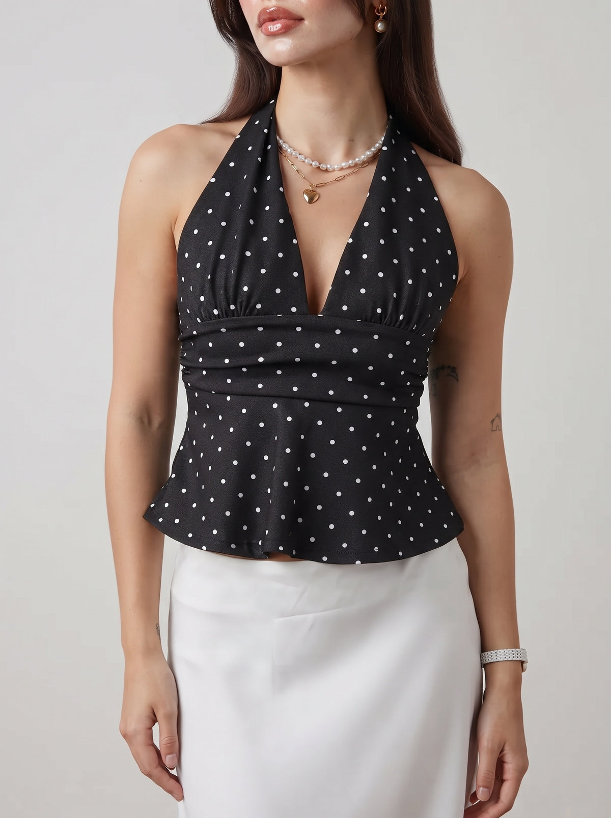 Sophia Polka Dot Open-Back Top — Black