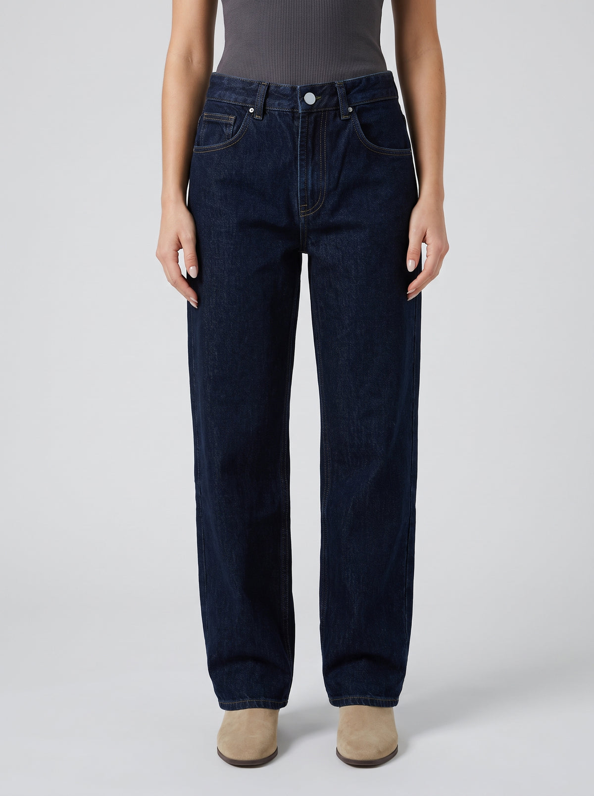 Charlize Star Patchwork Color-Block Jeans — Navy