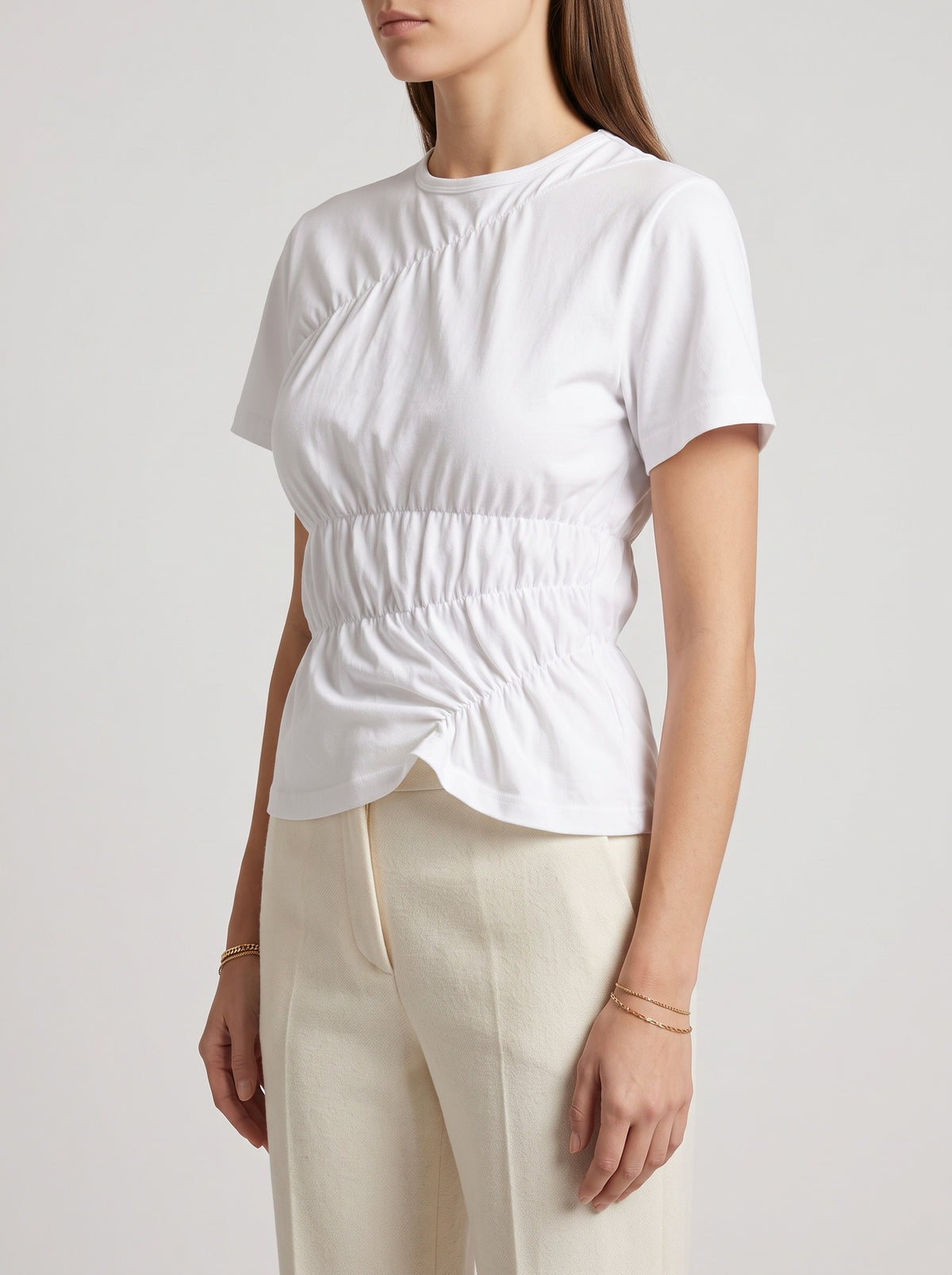 Paloma Ruched Short Sleeve Top — White