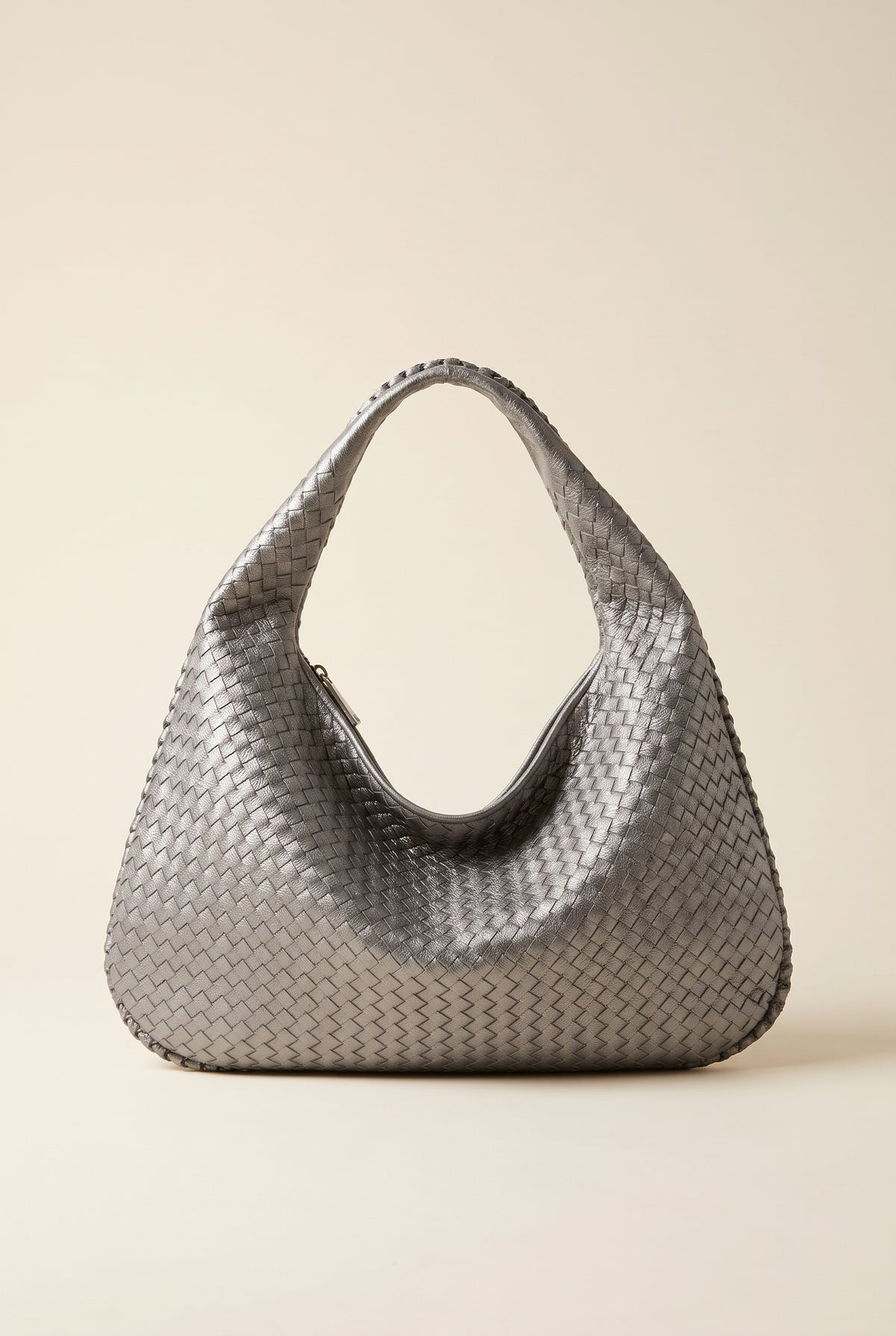 XL Woven Leather Bag — Light Gray