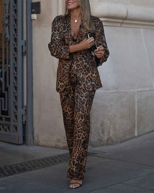Ensemble Blazer Léopard et Pantalon, 2 Pièces