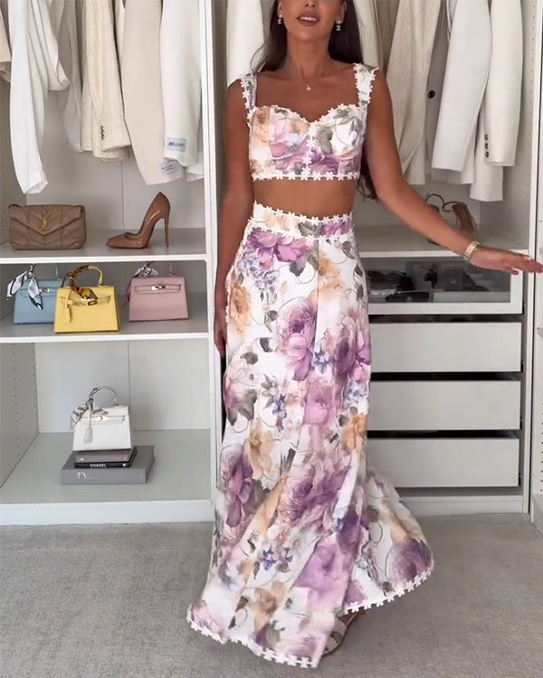 Ensemble Top Fleuri Chic Bohème et Jupe
