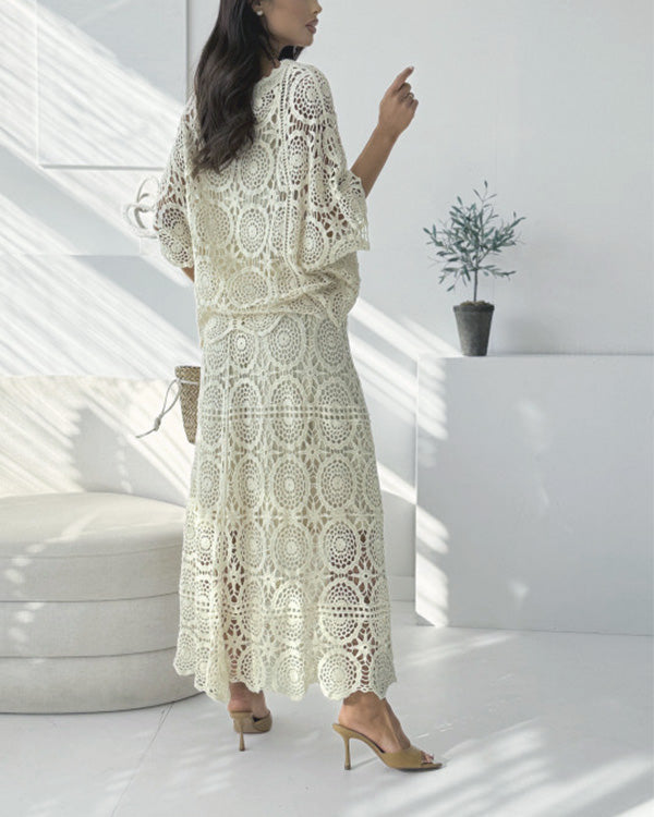 Ensemble Crochet Top Ajouré Bohème et Jupe
