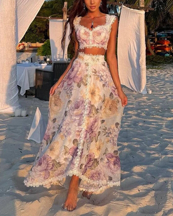Ensemble Top Fleuri Chic Bohème et Jupe