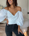 Top Chic Épaules Dénudées, Fleurs, Col en V