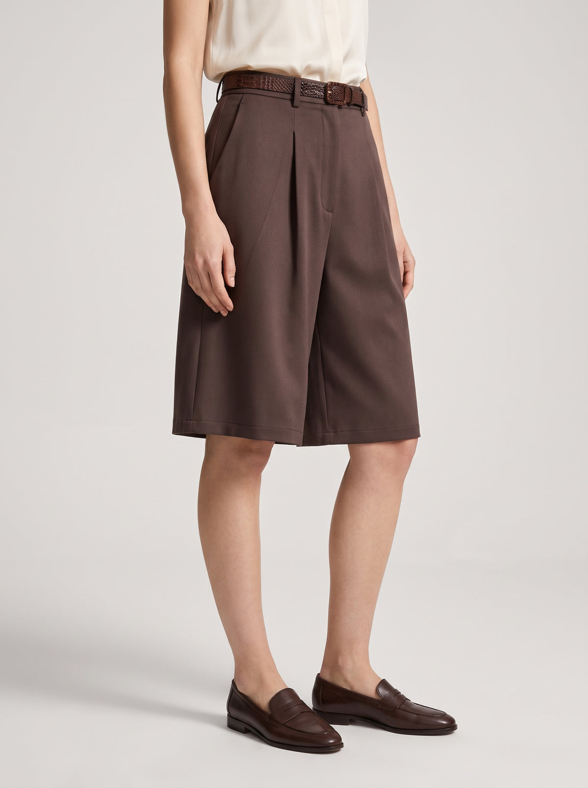 Bermuda Florentine taille haute à ceinture imprimé serpent - Marron