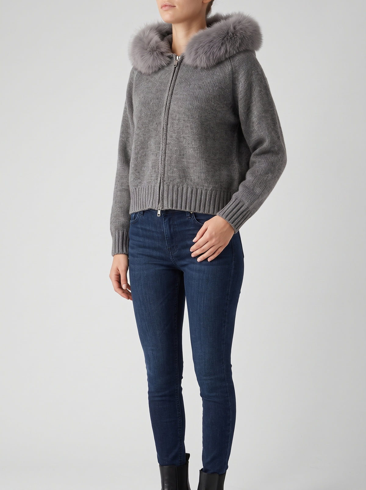Veste Odette en laine mélangée doublée de satin - Gris