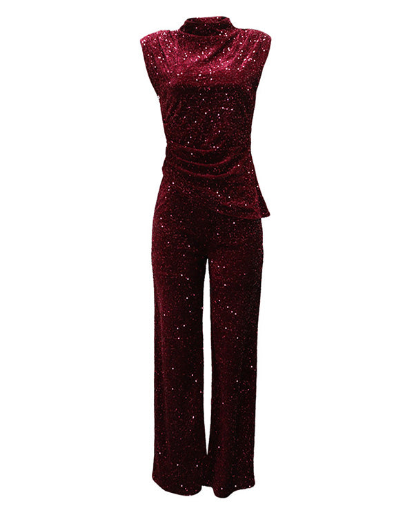 Ensemble Top et Pantalon en Velours Brillant