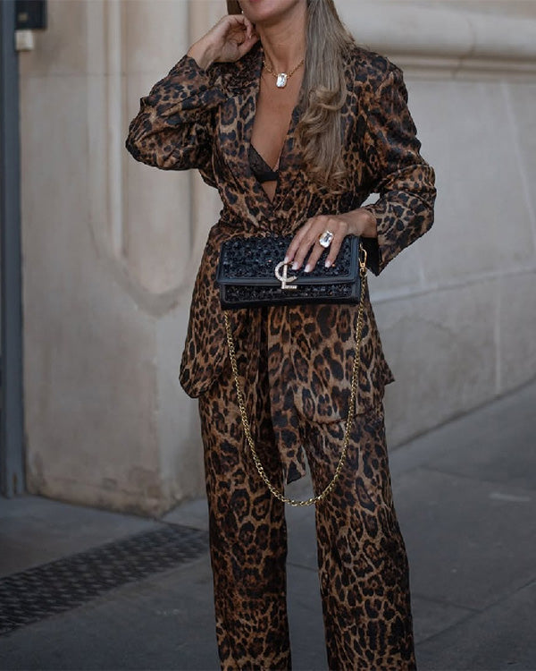 Ensemble Blazer Léopard et Pantalon, 2 Pièces