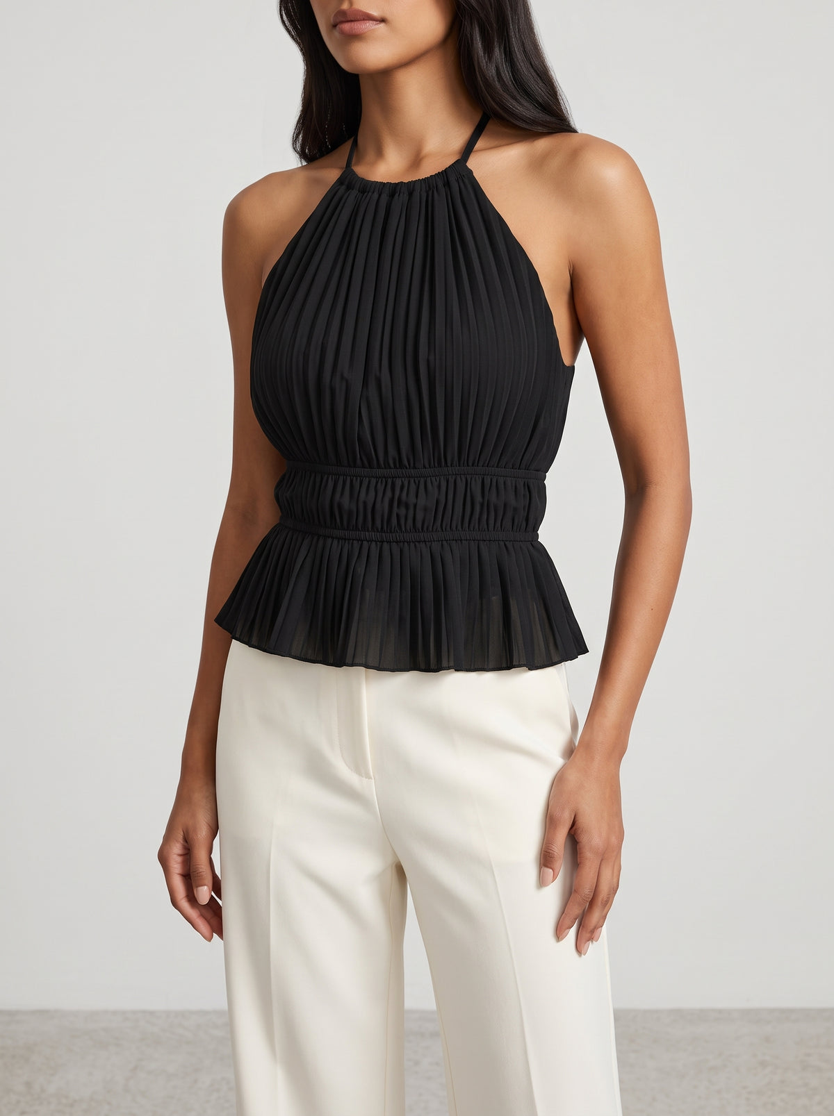 Inès Ruched Halter Top — Black
