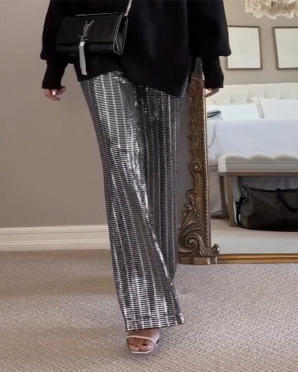 Pantalon Large Scintillant à Sequins