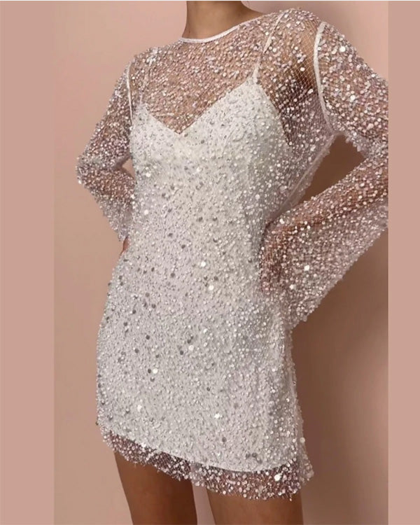 Robe 2 Pièces Scintillante, Perles et Strass