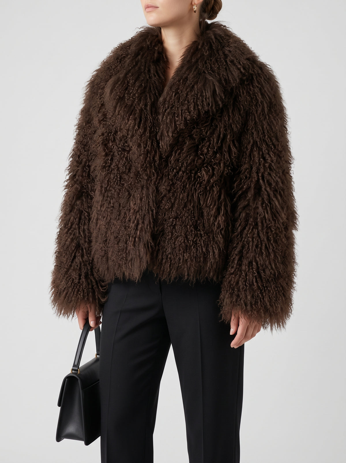 Liza Dense-Pile Faux Fur Coat — Dark Brown