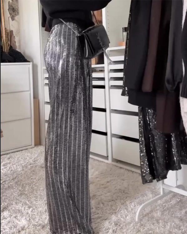 Pantalon Large Scintillant à Sequins