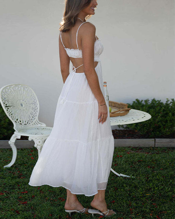 Robe Longue Bohème, Bretelles, Dos Nu