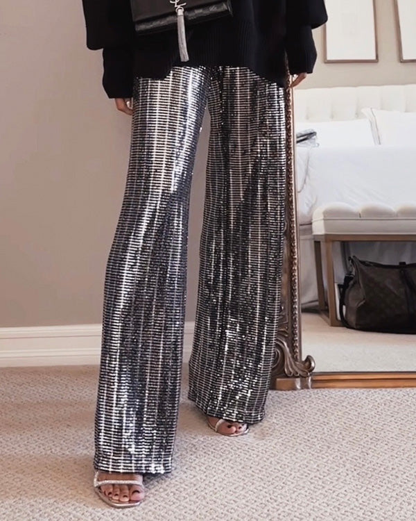 Pantalon Large Scintillant à Sequins